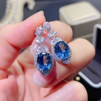 hoyon 18k white gold color luxury new sea blue topaz long earrings womens jewelry temperament ear jewelry blue diamond earrings