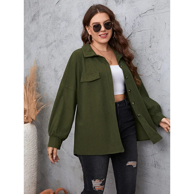 

New autumn plus size ladies coat 6XL 5XL 4XL fashion commuter Joker solid color pocket lantern sleeve lapel casual coat