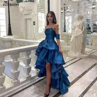 elegant blue long off the shoulder ball gowns evening party dresses high low pleated backless prom gown robe de soir%c3%a9e for women