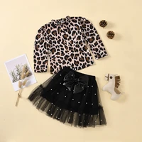 baby girls outfit set new childrens clothing leopard print long sleeved top bow lace skirt two piece girls set