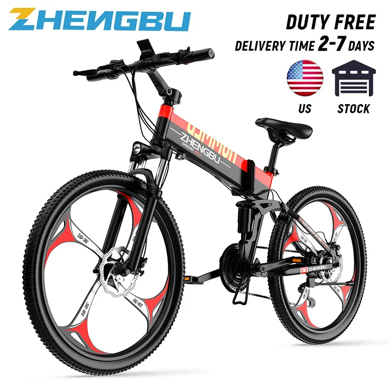 

(US Stock)ZHENGBU 90KM Electric Mountain Bike 48V 10.4Ah SnowBike 26Inch Tires Ebike for Adults Folding Electric Bicycle NO Tax