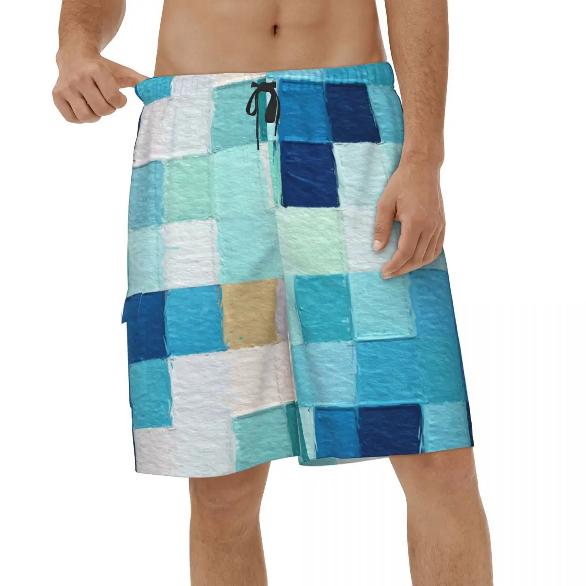 

Abstract Mosaic 3D Beach Shorts Men Summer Casual Colored Rough Texture Swimsuits Board Shorts Running Surf Male Short Pants