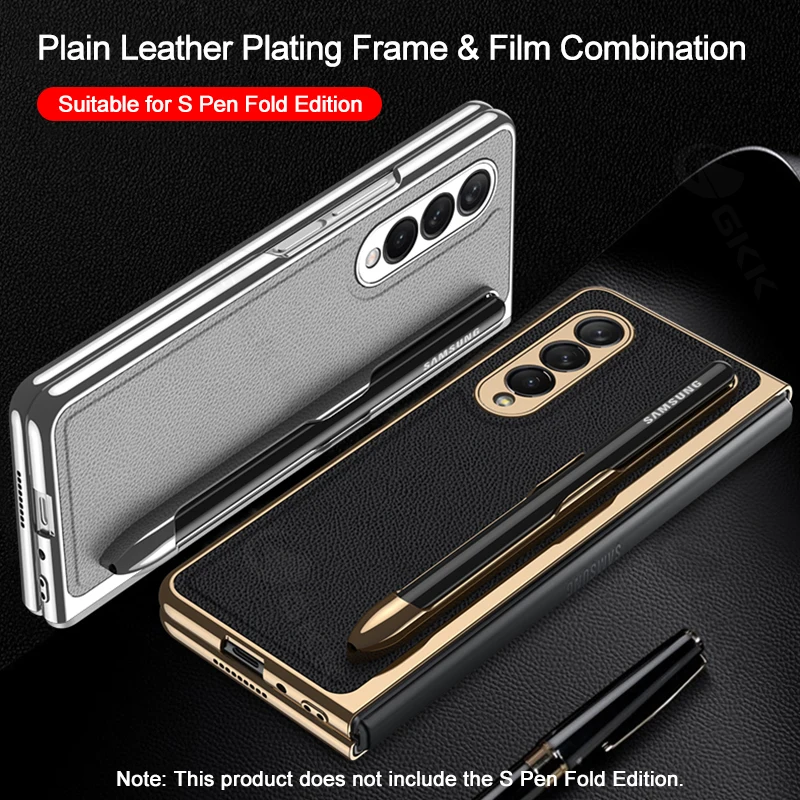 

Передний чехол GKK из закаленного стекла для Samsung Galaxy Z, Складывающийся чехол с кожаным покрытием, противоударный жесткий чехол для Samsung Z Fold, 3 ...