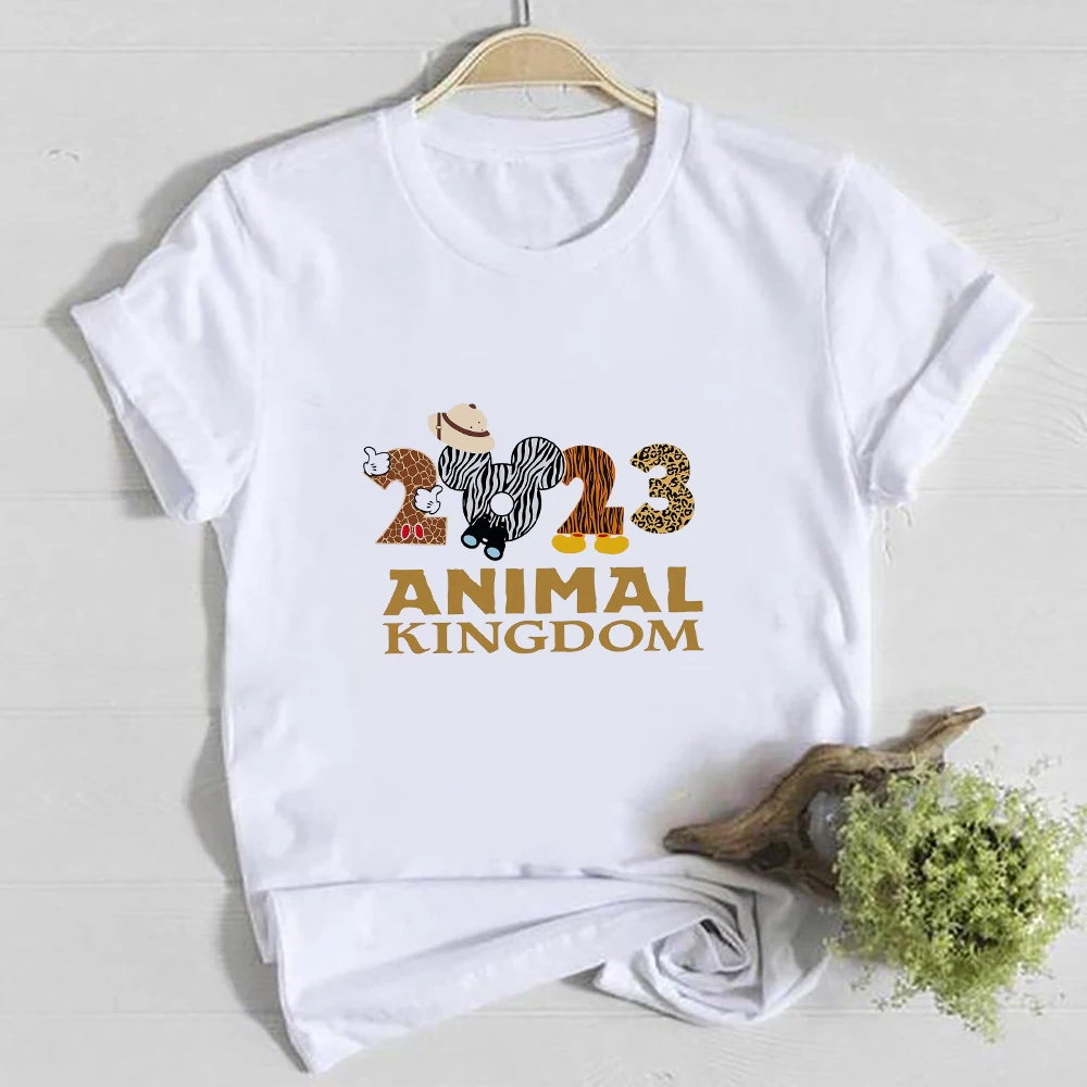 

2023 Animal Kingdom Women T-shirts Disney Mickey Print Casual Vacation Clothes Y2k Fashion Tops Harajuku Female Blouses Dropship