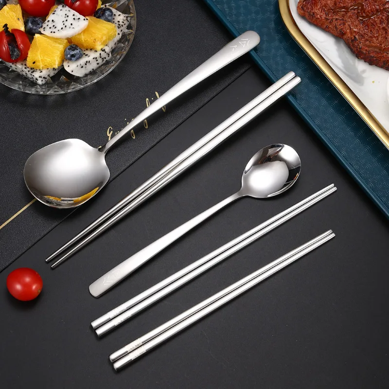 

Thickened 304 Stainless Steel Utility Serving Spoons Fast Food Noodles Chopsticks Camping Tableware Utensils for Kitchen