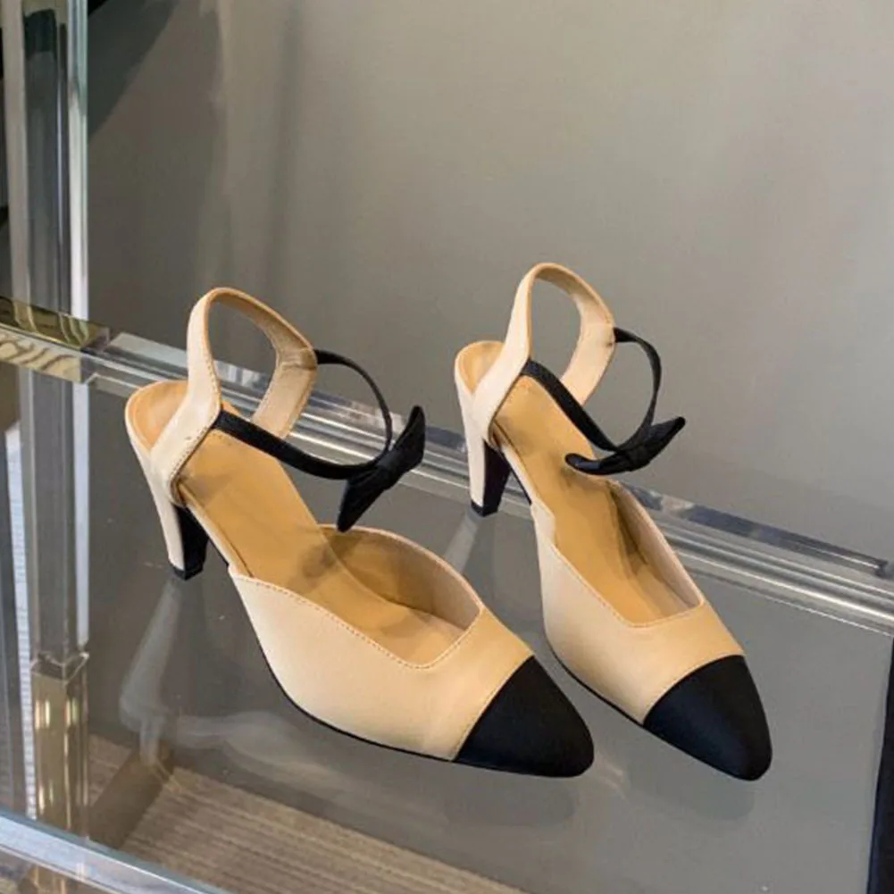 Brand New 2023 Spring Summer Bow Tie Elegant Genuine Leather High Heels Women Sandal Pumps Fashion Modern Party Lady Shoes Comfy