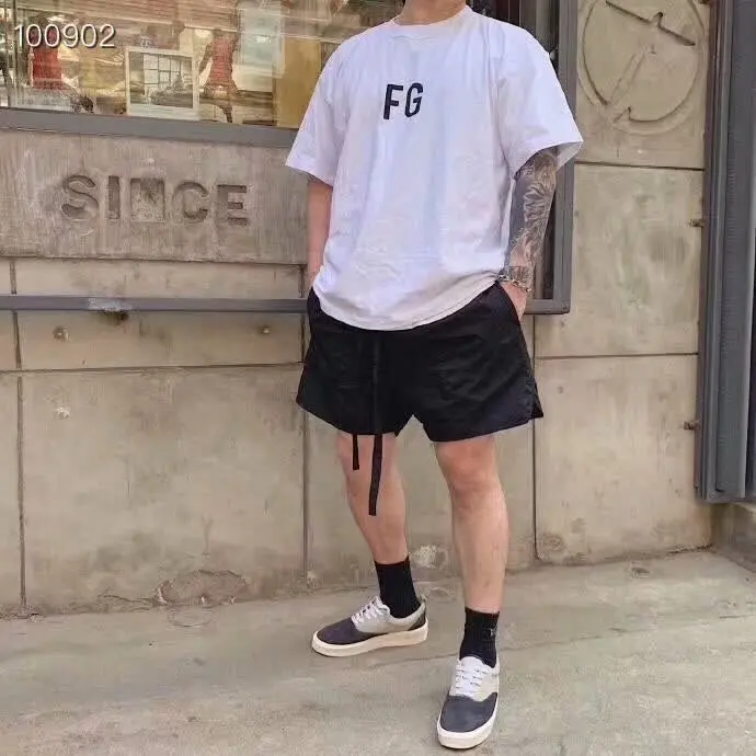 

1:1 Versions 6th FG Black Nylon Ribbon Boxers Men Women Couple 100% Cotton Shorts High Street Hip Hop Oversize Casual Shorts