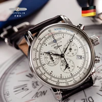 2022 hot sale new zeppelin watch top waterproof leather business casual quartz watch mens three eyes multifunction chronograph