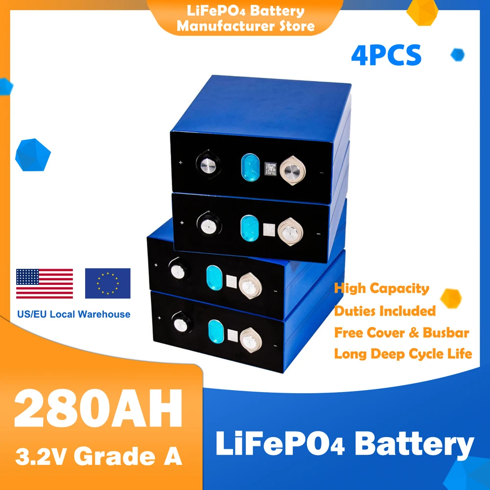 

3.2V 12V LiFePO4 280Ah 310ah Battery Pack Grade A Bateria Cycle Prismatic For Solar DIY Lithium Ion Rechargeable Batteri Cells