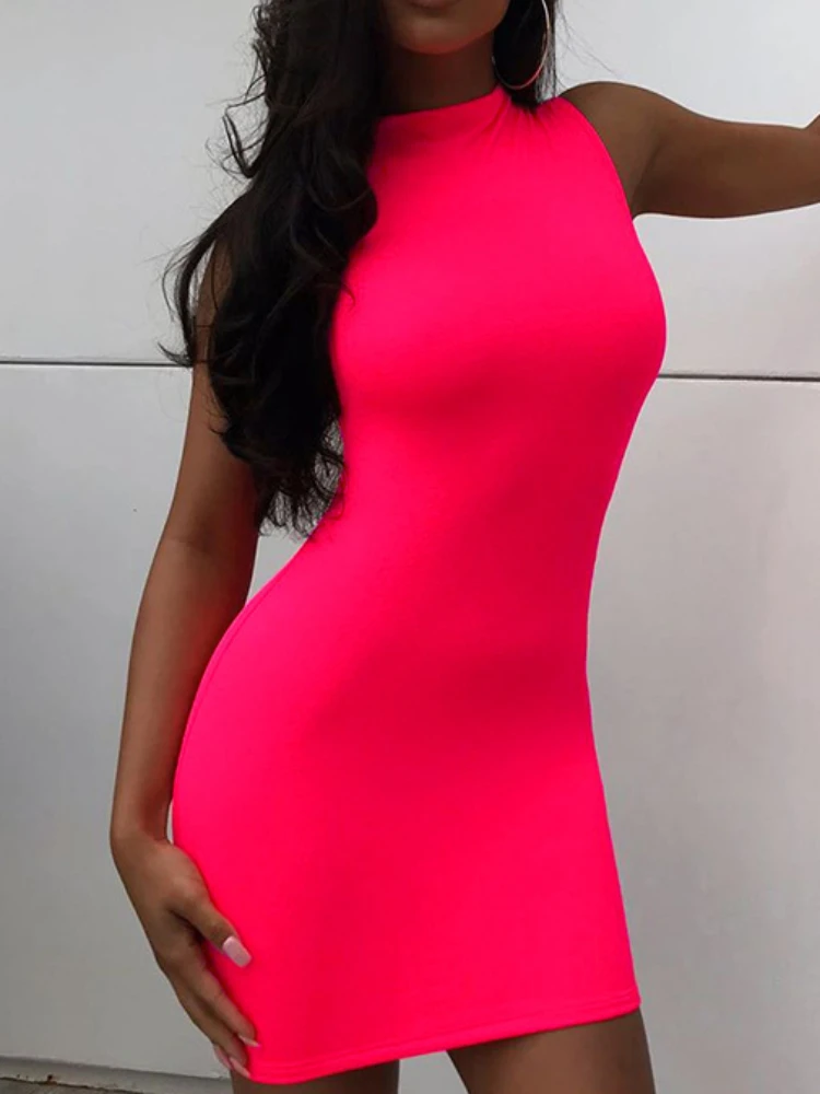 

Sexy Elegant Turtleneck Sleeveless Girdling Waist Bodycon Dress Women Solid Color Skinny Slim Dress Club Party Vestidos
