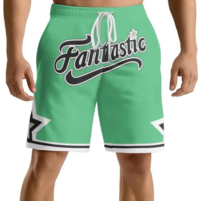 Мужские зеленые быстросохнущие шорты с фантастическим буквенным принтом на