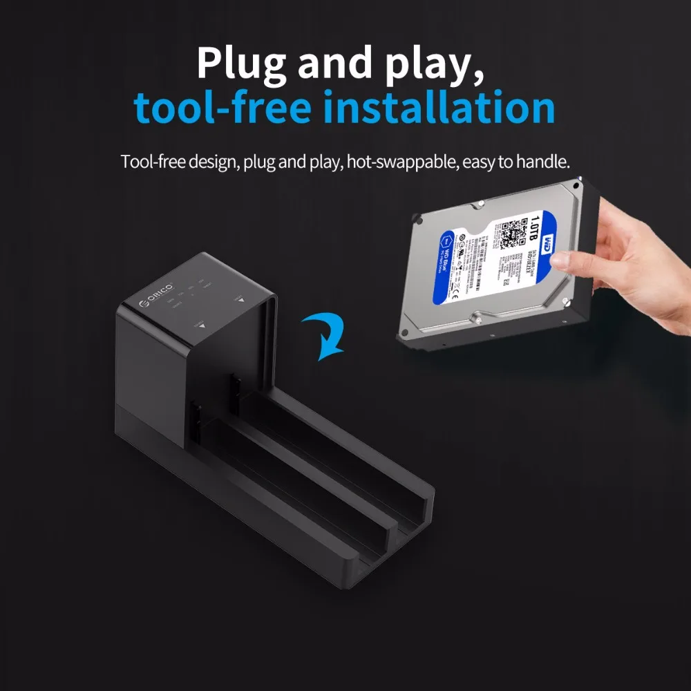 Фото ORICO 2-этажная док-станция для жесткого диска с автономным клоном SATA-USB 3.0 Док-станция для жесткого диска для корпуса жесткого диска 2,5/3,5 дюйма №5