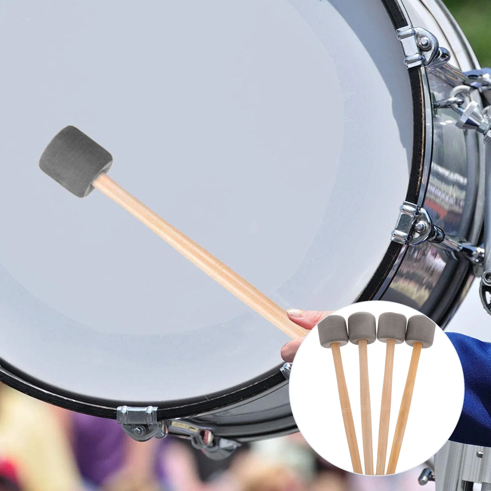 

Drum Mallets Mallet Sticks Percussion Drumstick Bass Stick Foam Felt Marching Band Wood Drumsticks Stainless Steel Head