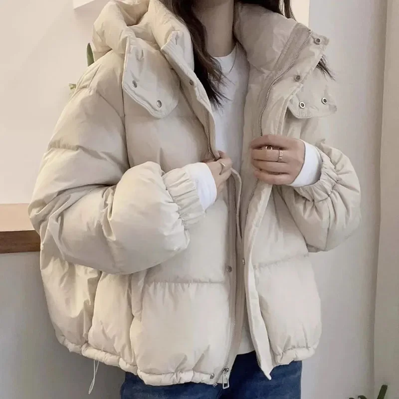 Fashion Parkas Jacket Women's Korean 2024 New Autumn Winter Loose Hooded Thicken Warm Down Cotton Padded Short Coats Female Tops
