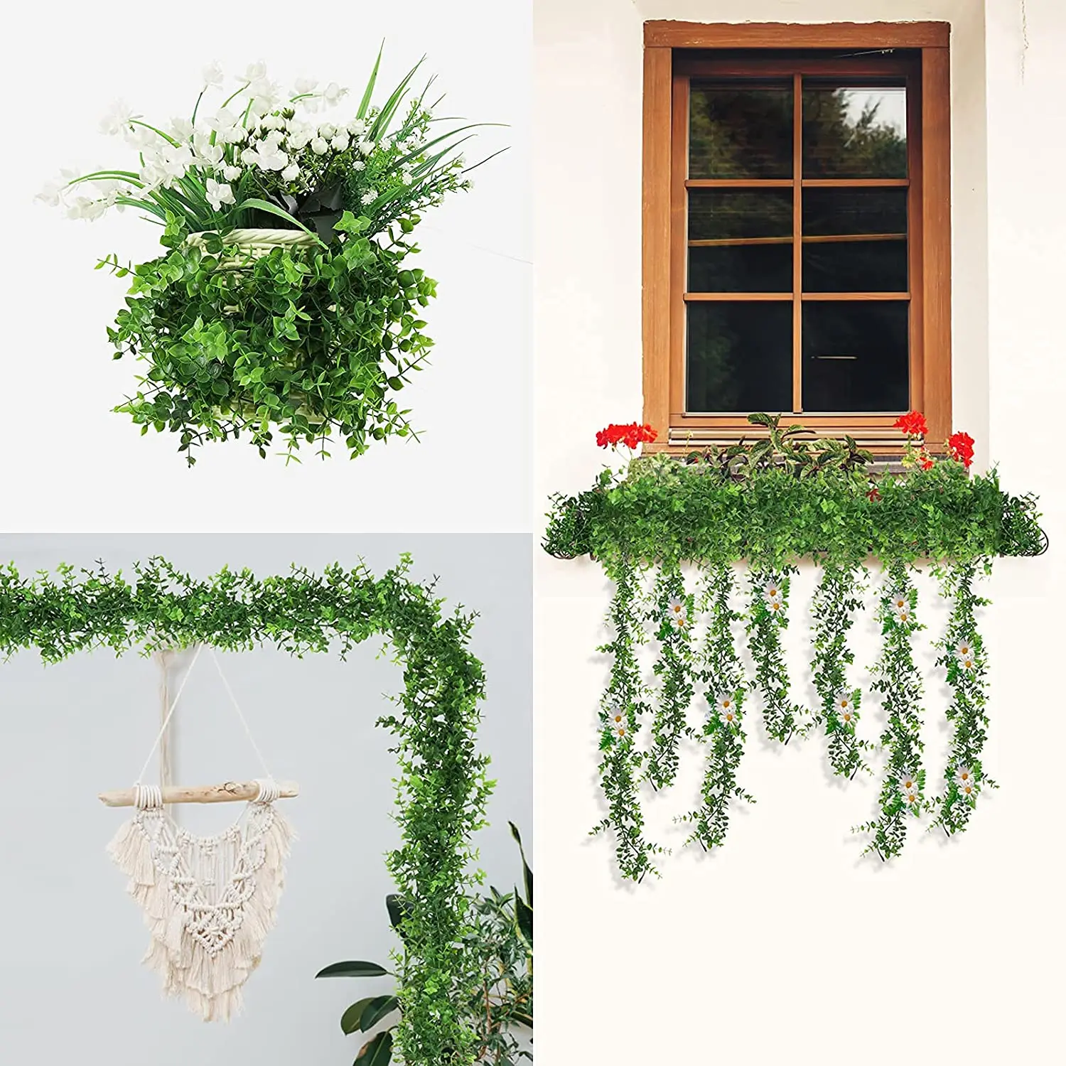 

Hanhan 2 Pack Artificial Garlands, Fake Hanging Eucalyptus Leaves Vines Greenery Garland Plant for Wedding Backdrop Arch