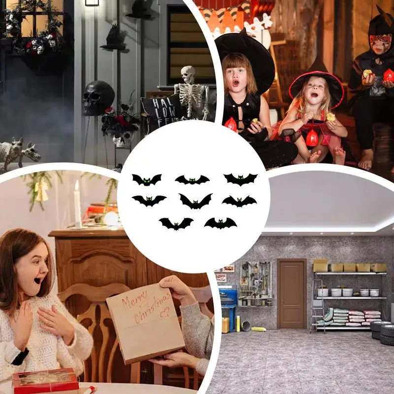 Наклейки с летучей мышью 3D украшения летучими мышами на Хэллоуин светящиеся