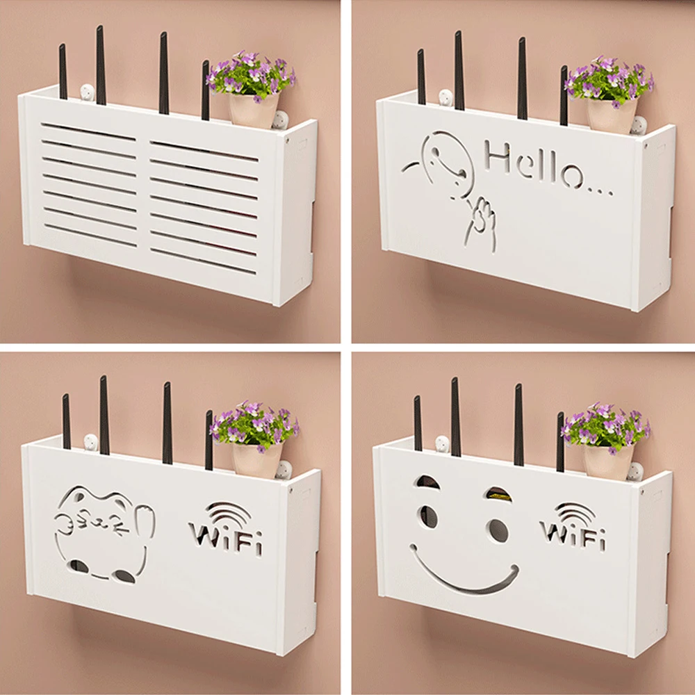 New White Wireless Router Storage Box Living Room Socket Wifi Decoration Wall-mounted TV Set-top Box Rack Cable Power Organizer