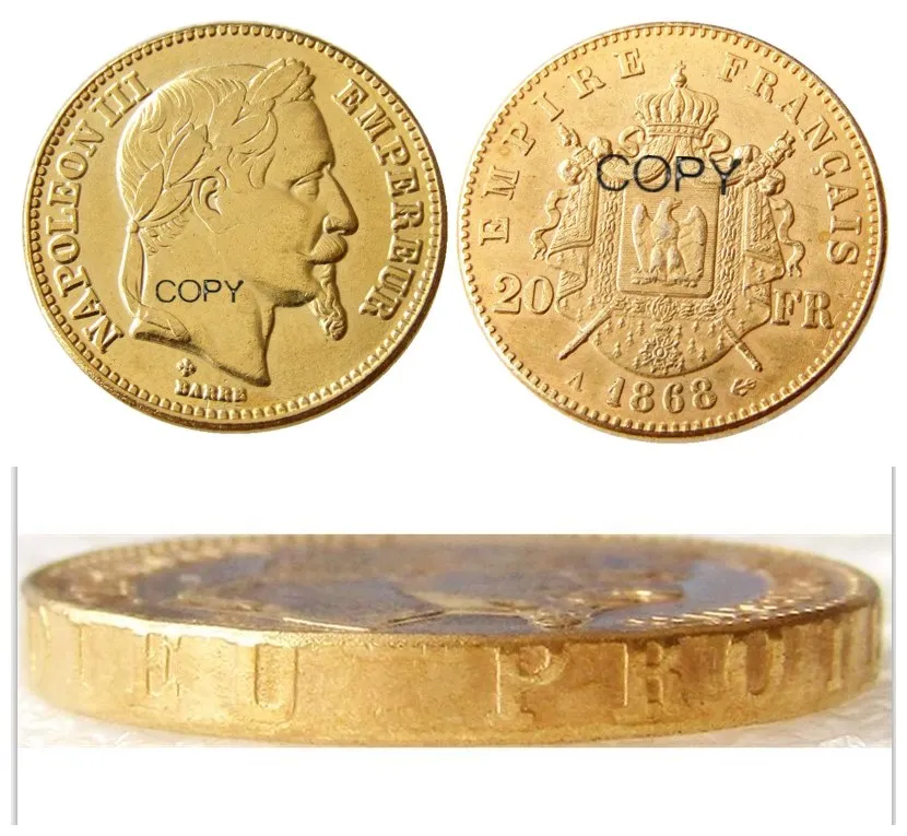 Франция 20 Франция 1868A Золотая позолоченная копия декоративная монета Наполеона III