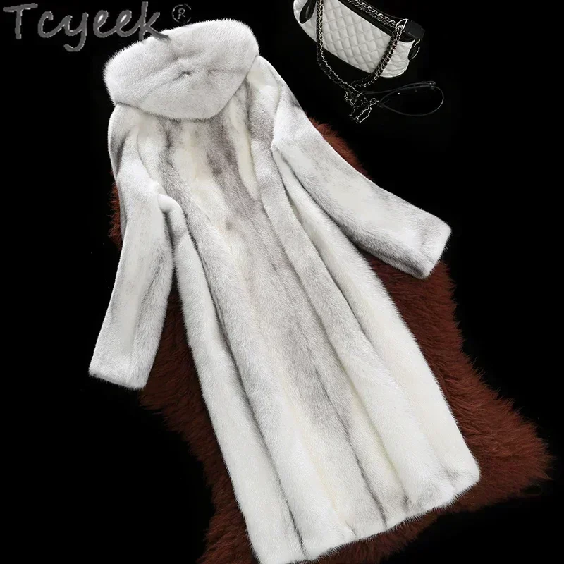 Tcyeek Роскошная куртка из натурального норкового меха средней длины пальто