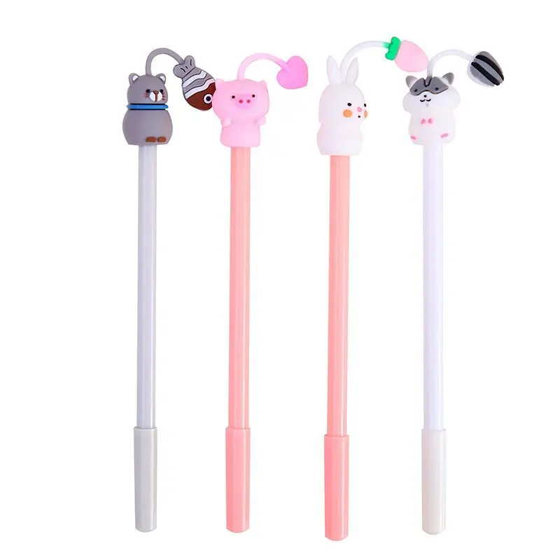 

4Pcs Creative Kawaii Cartoon Gel Pen 0.5mm Black Refill Pens Cute Pendant Writing Student Stationery Kids School Supplies