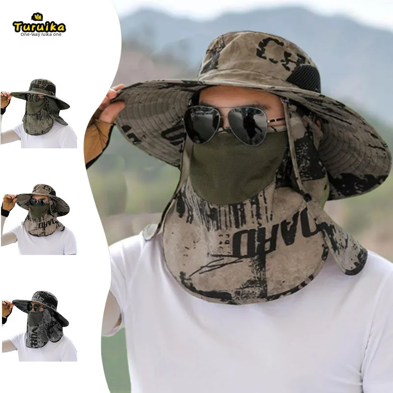 Камуфляжная Рыбацкая шляпа мужская летняя маска для лица с широкими полями и