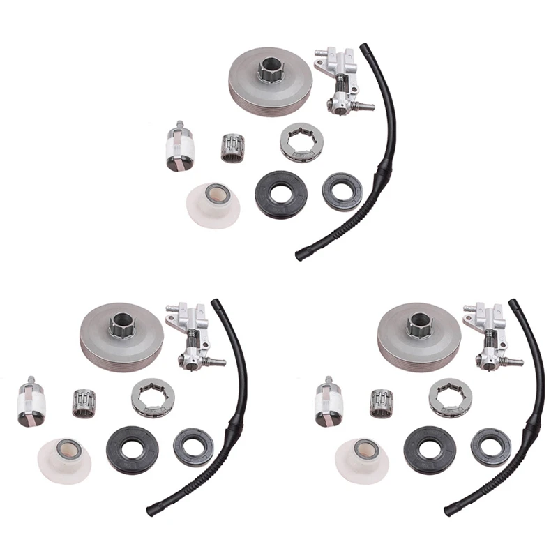 

3X Clutch Sprocket Rim Drum Oil Pump Worm Gear For Chinese 4500 5200 5800 45Cc 5 Oil Seal Fuel Filter Line Chainsaw Part