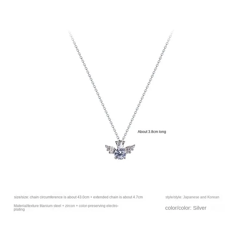 Angel Wings Crown Pendant Necklace Korean Fashion All Matching Temperament Jewelry the Same Model of Internet Red Vintage Cute
