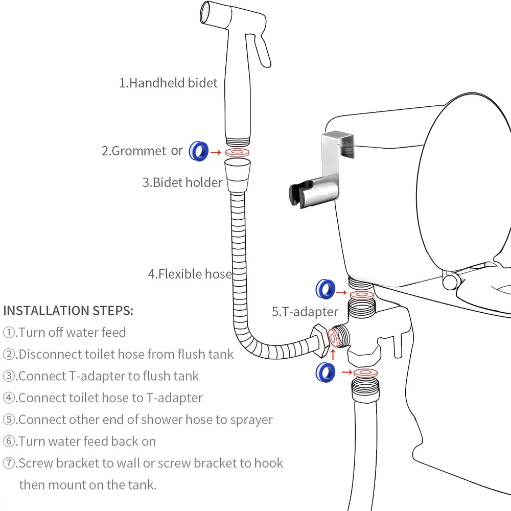 Комплект для биде из нержавеющей стали черный туалетный распылитель ванной