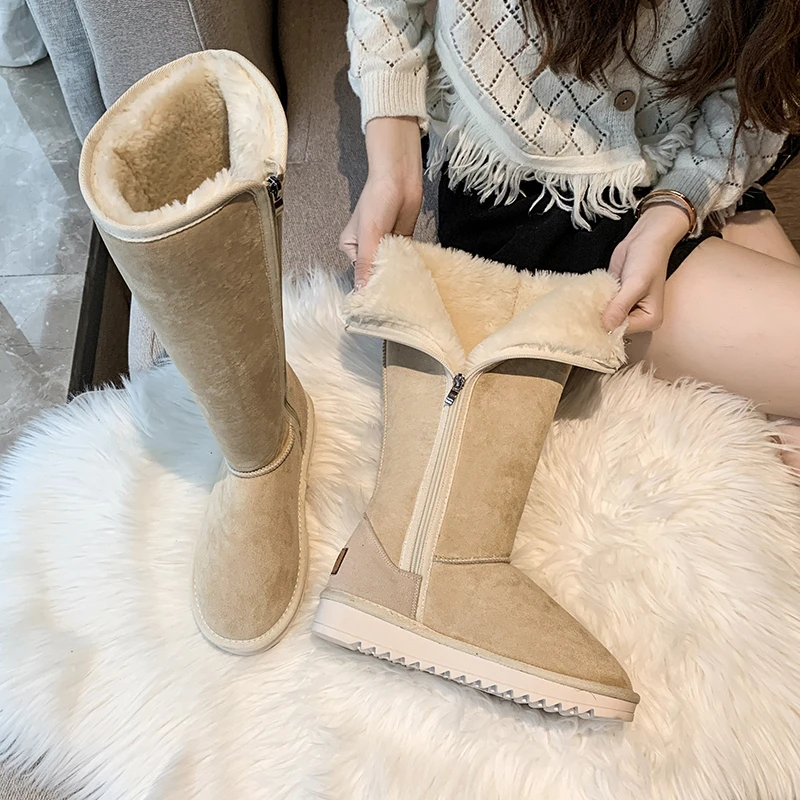 Winter 2023 New Women Chelsea Snow Boots Casual Shoes Brand Fur Short Plush Warm Mid-calf Boots Flats Femme Shoes Suede Botas