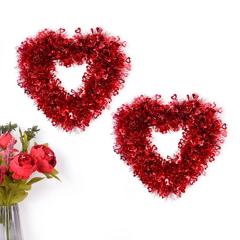 30 см красный венок в форме сердца любви мишура венки Свадебная вечеринка