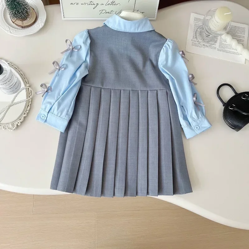 garnitury dziewczęce jesienno-wiosenna koszula z długim rękawem + kamizelka spódnica moda dziewczynka sukienka sukienki dziecięce jesień maluch