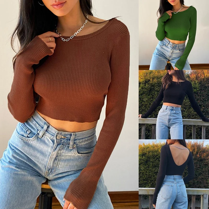 

Women T-Shirts Sexy And Club Fashion Female T-Shirt Long Sleeve Off Shoulder Solid Color Autumn Basic Tees