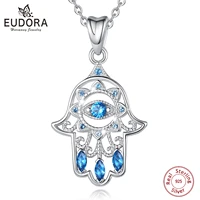eudora 925 sterling silver evil eye hamsa hand pendant necklace blue bink crystal fine fatima jewelry for women birthday gift