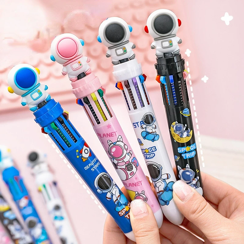 

Colors Ball Writing Student Astronaut 10 10pcs/lot Point Pen Cartoon 10-color Ballpoint Supplies Pen Kawaii For Office School