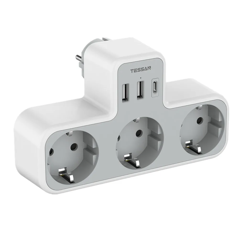 

TESSAN EU Multi Plug Adapter with 3 AC Outlets 2 USB A Ports 1 Type C Port 6 In 1 Wall Socket Extender Adapter for Home Office