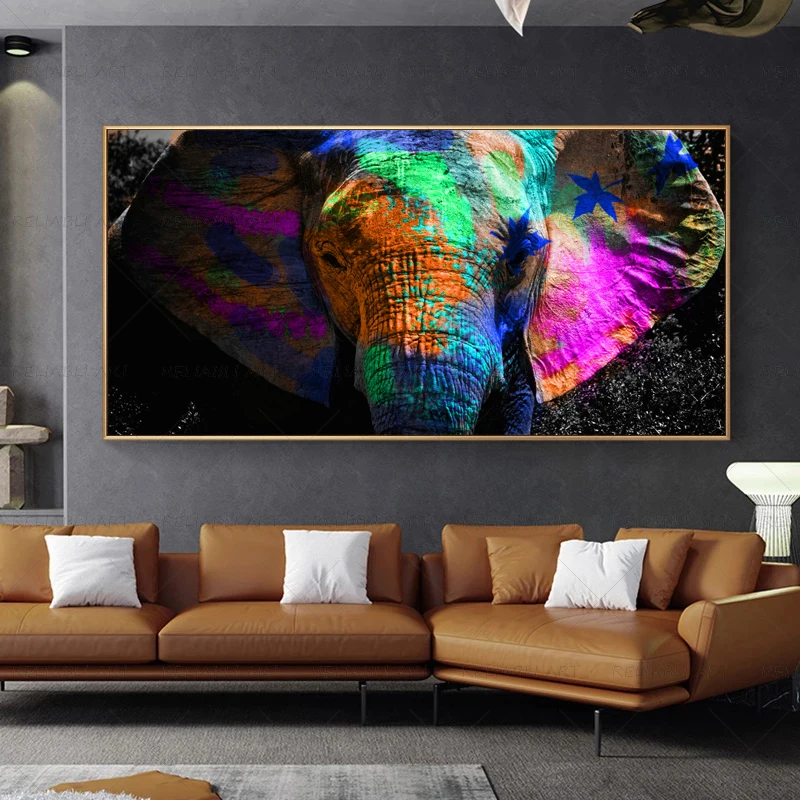 Красочный Слон искусственная картина маслом напечатанная на холсте настенные