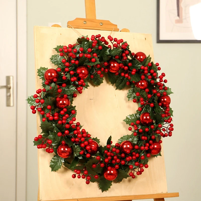 Artificial Christmas Ball Wreath With Berry Leaf For Front Door Wall Window Farmhouse Home Decoration | Дом и сад