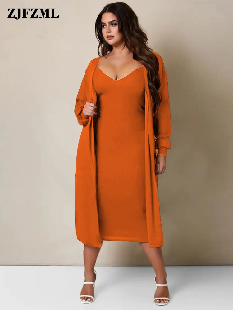 

Vintage Simple Two Piece Dress Suits for Female Tracksuits Sexy Deep V Neck Body-shaping Dress with Long Sleeve Open Stitch Sets