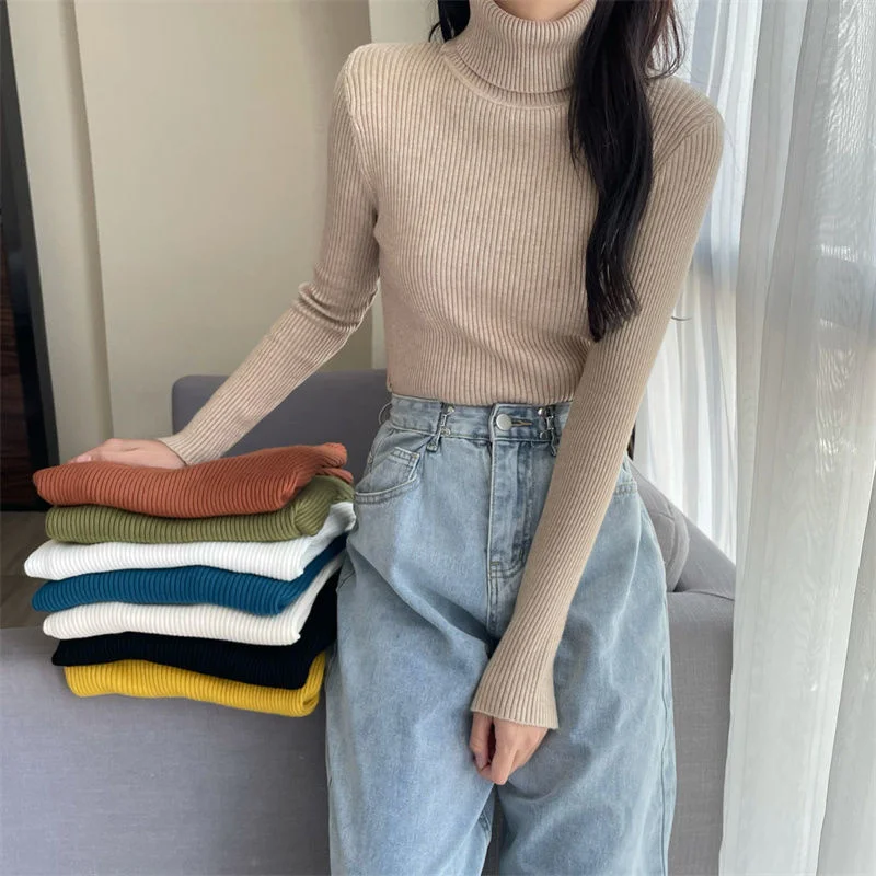 

High Neck Knitted Bottomed Blouse Casual Skinny Korean Long Sleeve New Autumn Winter Color Thickened Clothing