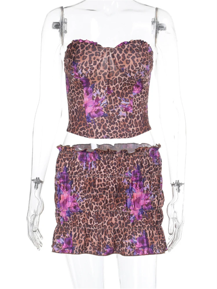 Absobe мини-юбка с цветочным леопардовым принтом комплект открытой спиной топ без