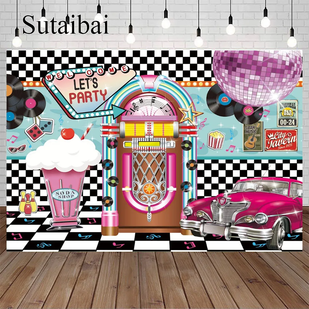 

Back To 50s Backdrop Birthday Rock Roll Party 1950s Soda Shop Photo Backdrops 50's 60's Retro Diner Time Rock Roll Classic Party