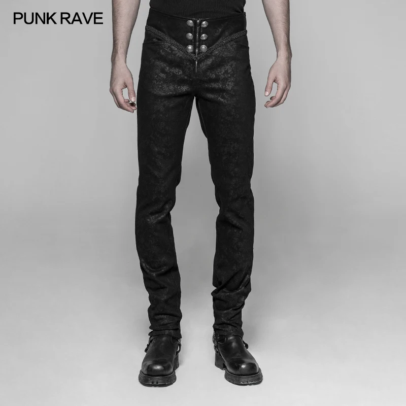 

Punk Rave Mens Pants Rock Floar Gothic Fashion Palace Retro Slim-Fitting Men Trousers Stage Performance Pants Mens Long Pants