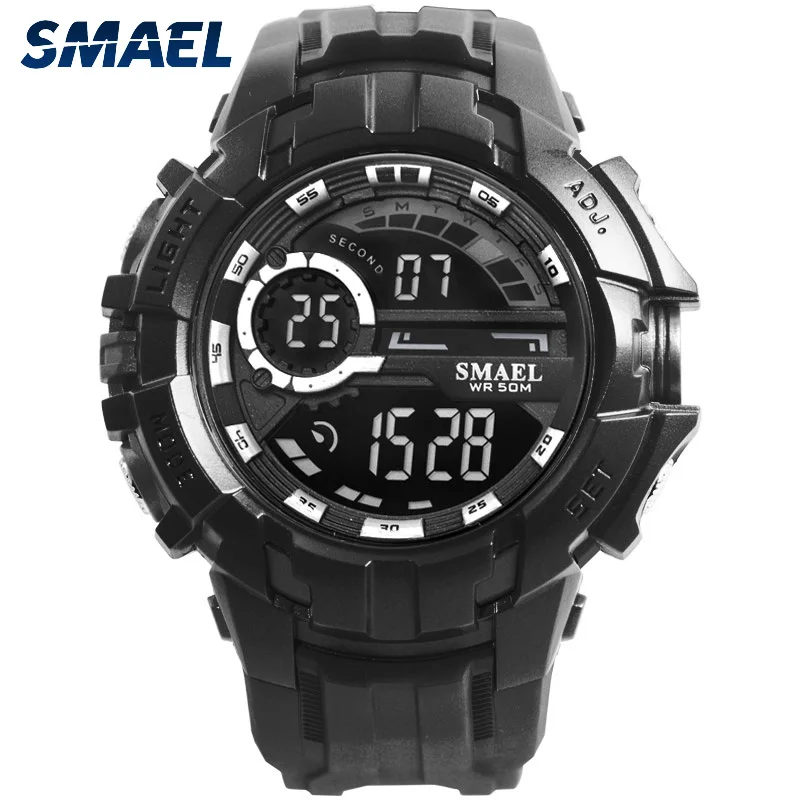 

Лидер продаж, модные мужские многофункциональные водонепроницаемые электронные часы SMAEL со светодиодным дисплеем