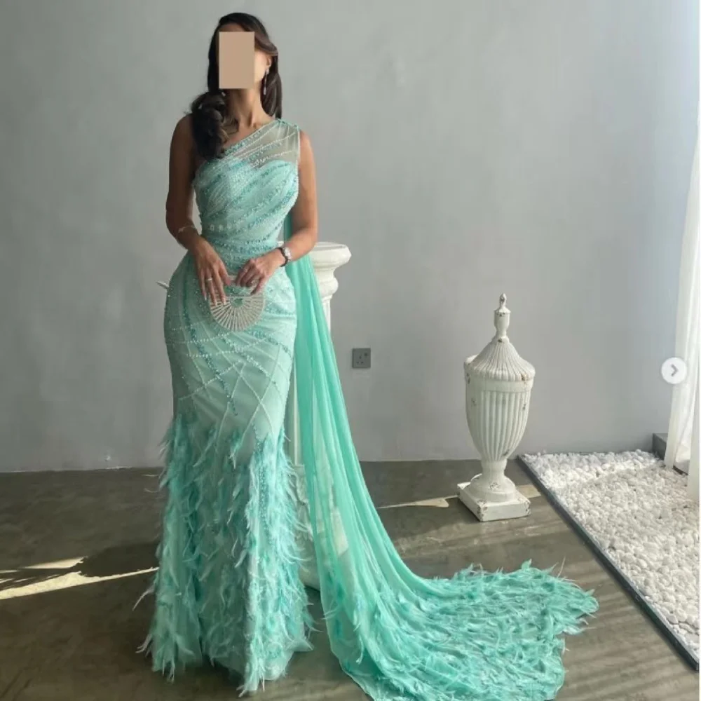 

Serendipity فساتين سهره سعوديه Trumpet Evening Dress One-Shoulder Floor-Length Sequined Feathers Cocktail Prom Gown For Women
