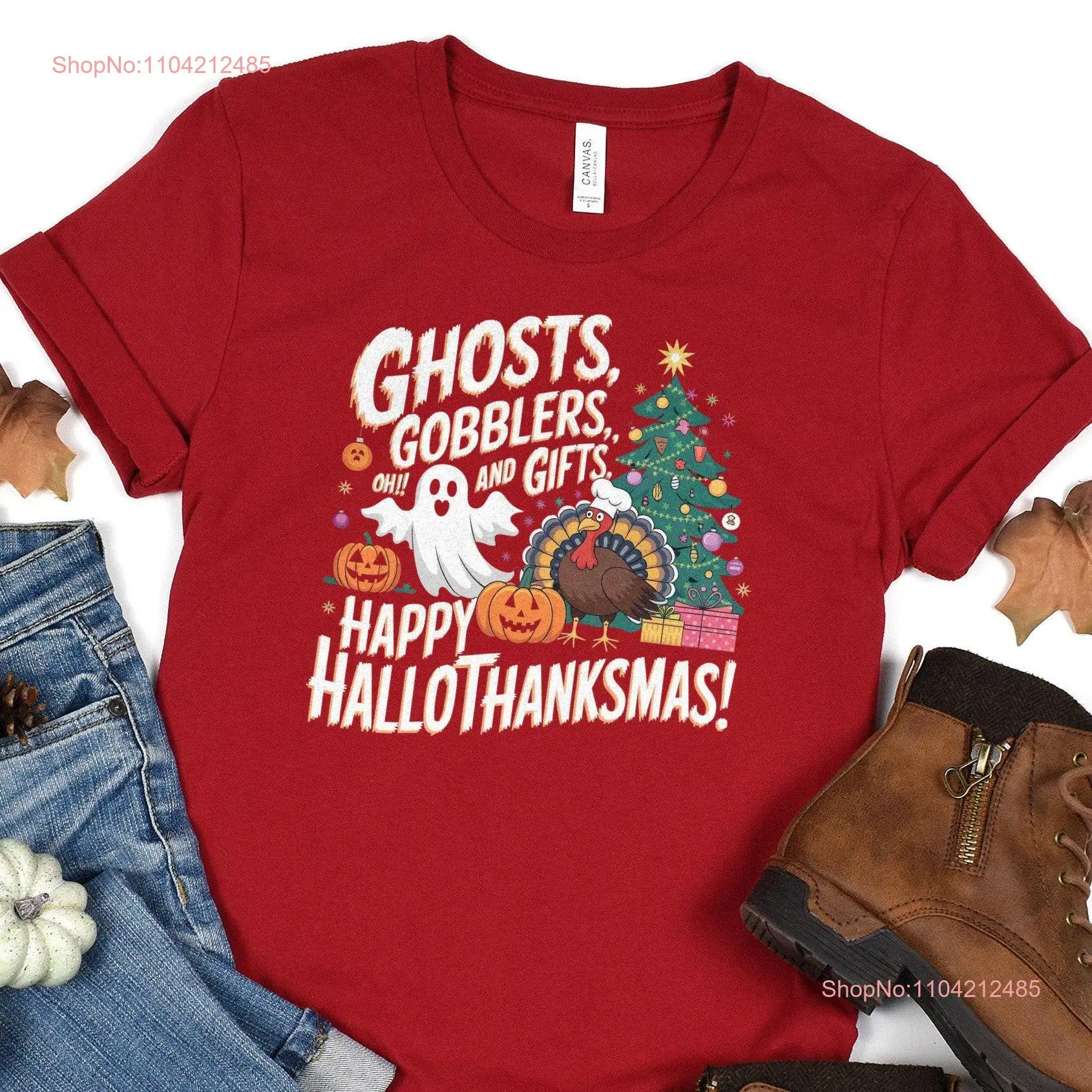 Футболка Ghosts Gobblers Happy HalloThankmas на Хэллоуин Рождество День Благодарения забавная