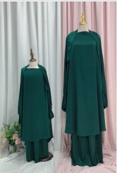 Мусульманское женское и детское платье-хиджаб для девочек комплект с капюшоном