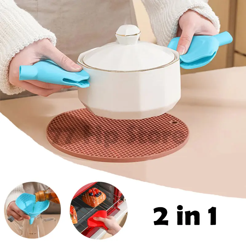 

1/2pc Kitchen Baking Silicone Heat Insulation Clip Anti Scalding Non Slip Gloves Gloves Funnel 2 in 1 Kitchen Baking Accessories