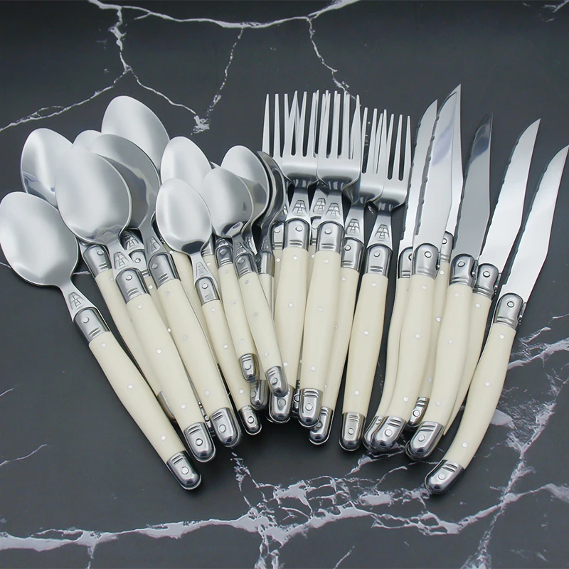 Ivory White Dinnerware Steak  Knife Fork Spoon Teaspoon Stai