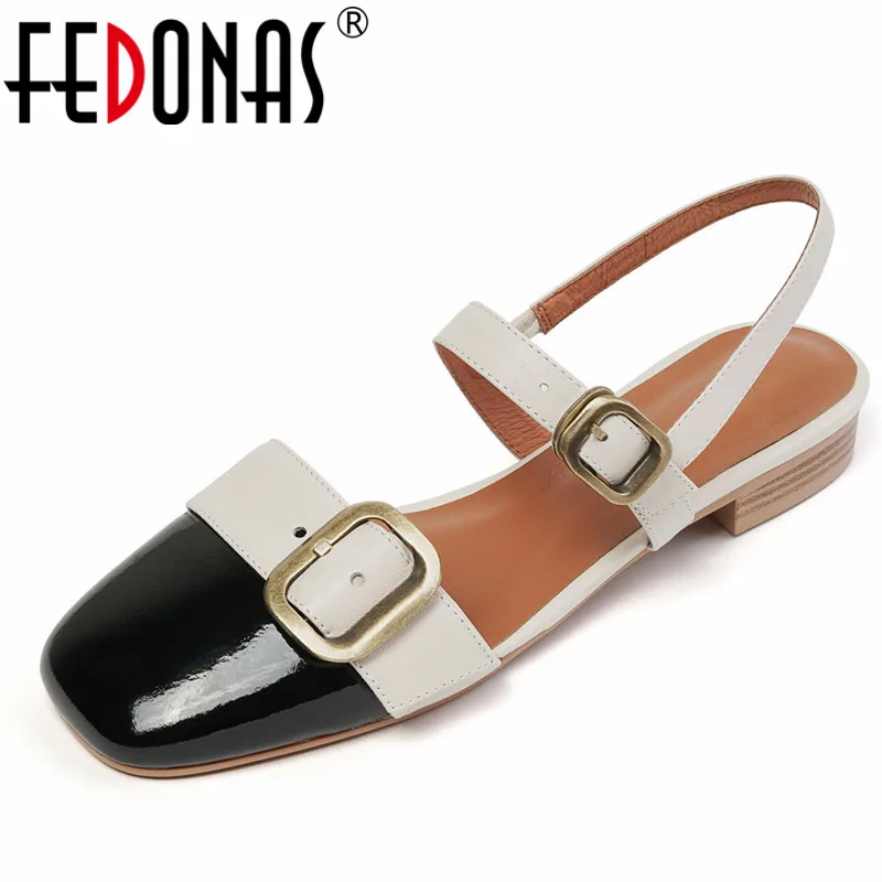 

Женские босоножки с пряжкой FEDONAS, разноцветные босоножки из натуральной кожи на низких каблуках, повседневная обувь в стиле ретро на лето 2022