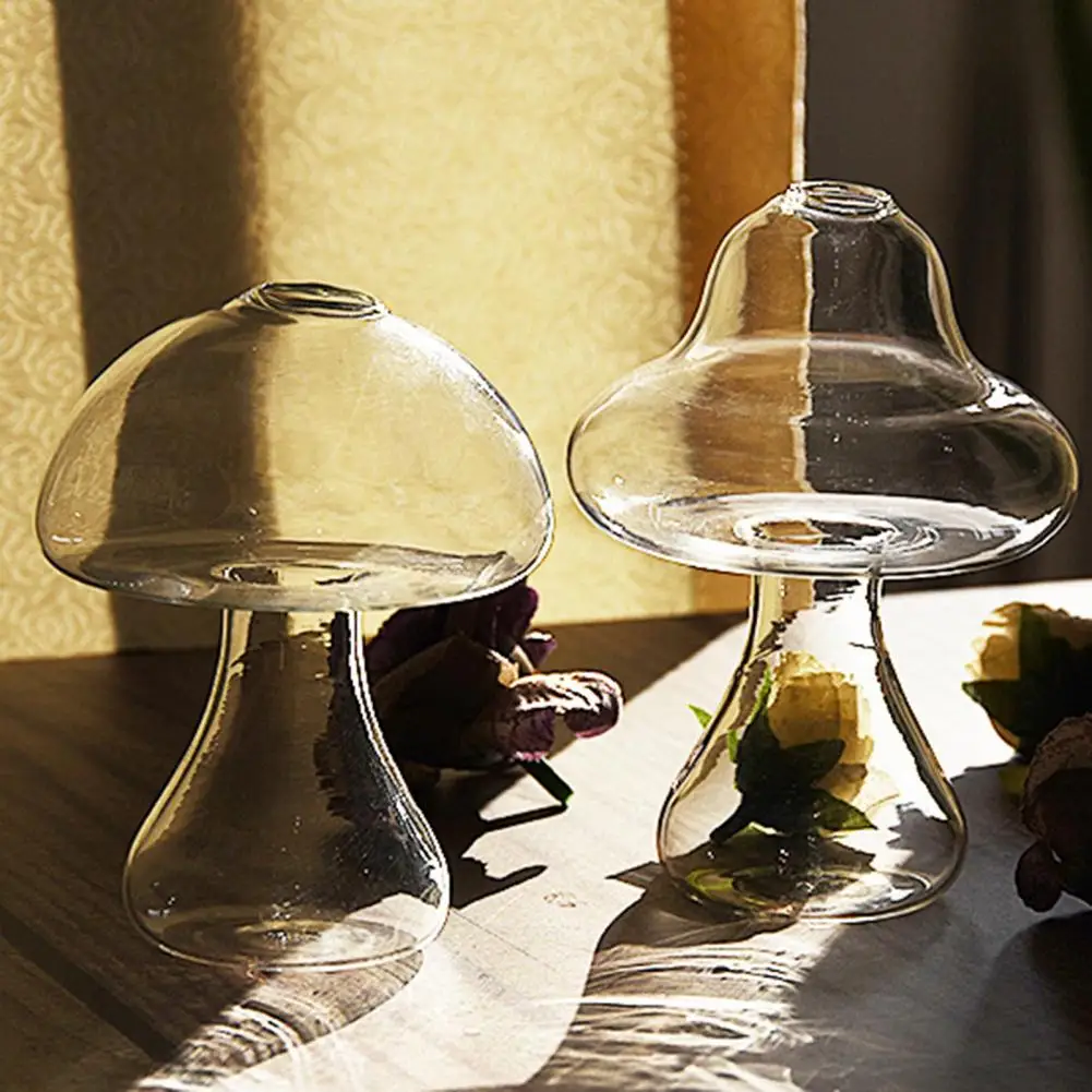 

Mushroom Shaped Glass Vase Flower Pot Transparent Shatterproof 2 Styles Creative Hydroponic Plant Glass Vase Decor for Home